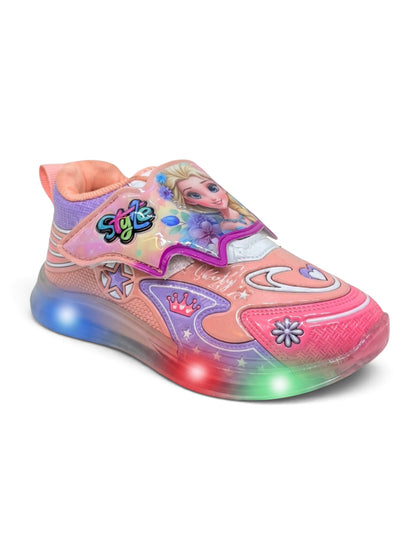 Doll Print Detailed Velcro Closure LED Shoes - Pink