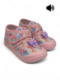 Butterfly Shimmer Printed Musical Shoes With Velcro Closure - Pink