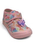 Butterfly Shimmer Printed Musical Shoes With Velcro Closure - Pink