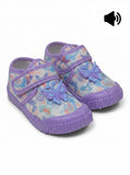 Butterfly Shimmer Printed Musical Shoes With Velcro Closure - Purple