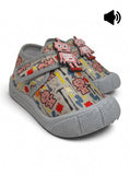 Robot Printed Musical Shoes With Velcro Closure - Grey