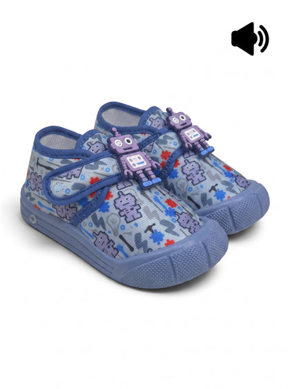 Robot Printed Musical Shoes With Velcro Closure - Blue