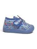 Robot Printed Musical Shoes With Velcro Closure - Blue