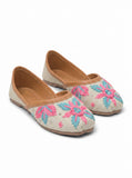 Floral Thread Work Embroidered & Sequins Embellished Mojaris - Cream