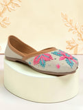Floral Thread Work Embroidered & Sequins Embellished Mojaris - Cream