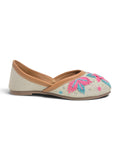 Floral Thread Work Embroidered & Sequins Embellished Mojaris - Cream