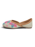 Floral Thread Work Embroidered & Sequins Embellished Mojaris - Cream