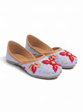 Floral Thread Work Embroidered & Sequins Embellished Mojaris - Blue
