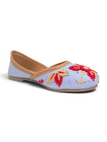 Floral Thread Work Embroidered & Sequins Embellished Mojaris - Blue