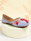Floral Thread Work Embroidered & Sequins Embellished Mojaris - Blue