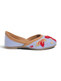 Floral Thread Work Embroidered & Sequins Embellished Mojaris - Blue