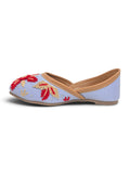 Floral Thread Work Embroidered & Sequins Embellished Mojaris - Blue