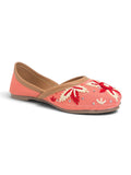 Floral Thread Work Embroidered & Sequins Embellished Mojaris - Peach