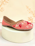 Floral Thread Work Embroidered & Sequins Embellished Mojaris - Peach
