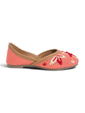 Floral Thread Work Embroidered & Sequins Embellished Mojaris - Peach