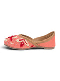 Floral Thread Work Embroidered & Sequins Embellished Mojaris - Peach