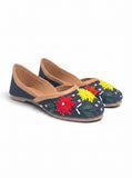 Floral Thread Work Embroidered & Sequins Embellished Mojaris - Black