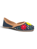Floral Thread Work Embroidered & Sequins Embellished Mojaris - Black
