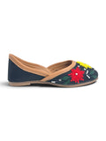 Floral Thread Work Embroidered & Sequins Embellished Mojaris - Black
