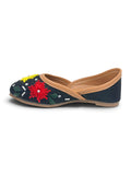 Floral Thread Work Embroidered & Sequins Embellished Mojaris - Black
