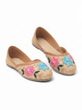 Floral Thread Work Embroidered & Sequins Embellished Mojaris - Beige