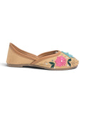 Floral Thread Work Embroidered & Sequins Embellished Mojaris - Beige