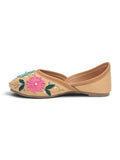 Floral Thread Work Embroidered & Sequins Embellished Mojaris - Beige