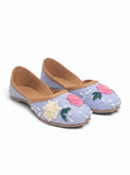 Floral Thread Work Embroidered & Sequins Embellished Mojaris - Blue