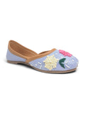 Floral Thread Work Embroidered & Sequins Embellished Mojaris - Blue
