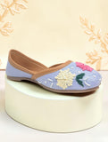 Floral Thread Work Embroidered & Sequins Embellished Mojaris - Blue
