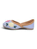 Floral Thread Work Embroidered & Sequins Embellished Mojaris - Blue