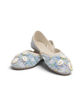 Floral Thread Work Embroidered & Sequins Embellished Mojaris - Grey