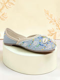 Floral Thread Work Embroidered & Sequins Embellished Mojaris - Grey