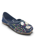 Floral Thread Work Embroidered & Sequins Embellished Mojaris - Navy Blue