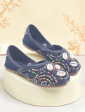 Floral Thread Work Embroidered & Sequins Embellished Mojaris - Navy Blue