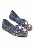 Floral Thread Work Embroidered & Sequins Embellished Mojaris - Navy Blue