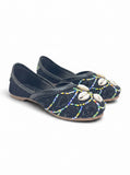 Floral Thread Work Embroidered & Sequins Embellished Mojaris - Black