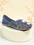 Floral Thread Work Embroidered & Sequins Embellished Mojaris - Navy Blue