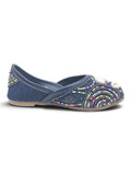 Floral Thread Work Embroidered & Sequins Embellished Mojaris - Navy Blue