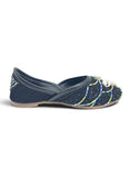 Floral Thread Work Embroidered & Sequins Embellished Mojaris - Black