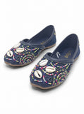 Floral Thread Work Embroidered & Sequins Embellished Mojaris - Navy Blue