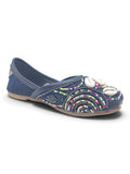Floral Thread Work Embroidered & Sequins Embellished Mojaris - Navy Blue
