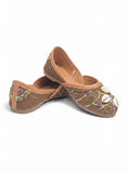 Floral Thread Work Embroidered & Sequins Embellished Mojaris - Brown