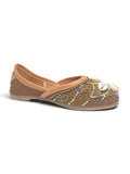 Floral Thread Work Embroidered & Sequins Embellished Mojaris - Brown