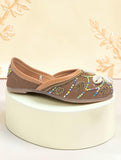Floral Thread Work Embroidered & Sequins Embellished Mojaris - Brown