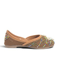 Floral Thread Work Embroidered & Sequins Embellished Mojaris - Brown