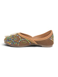Floral Thread Work Embroidered & Sequins Embellished Mojaris - Brown