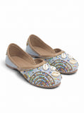 Floral Thread Work Embroidered & Sequins Embellished Mojaris - Blue