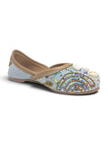 Floral Thread Work Embroidered & Sequins Embellished Mojaris - Blue
