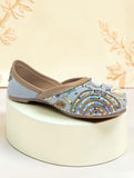 Floral Thread Work Embroidered & Sequins Embellished Mojaris - Blue